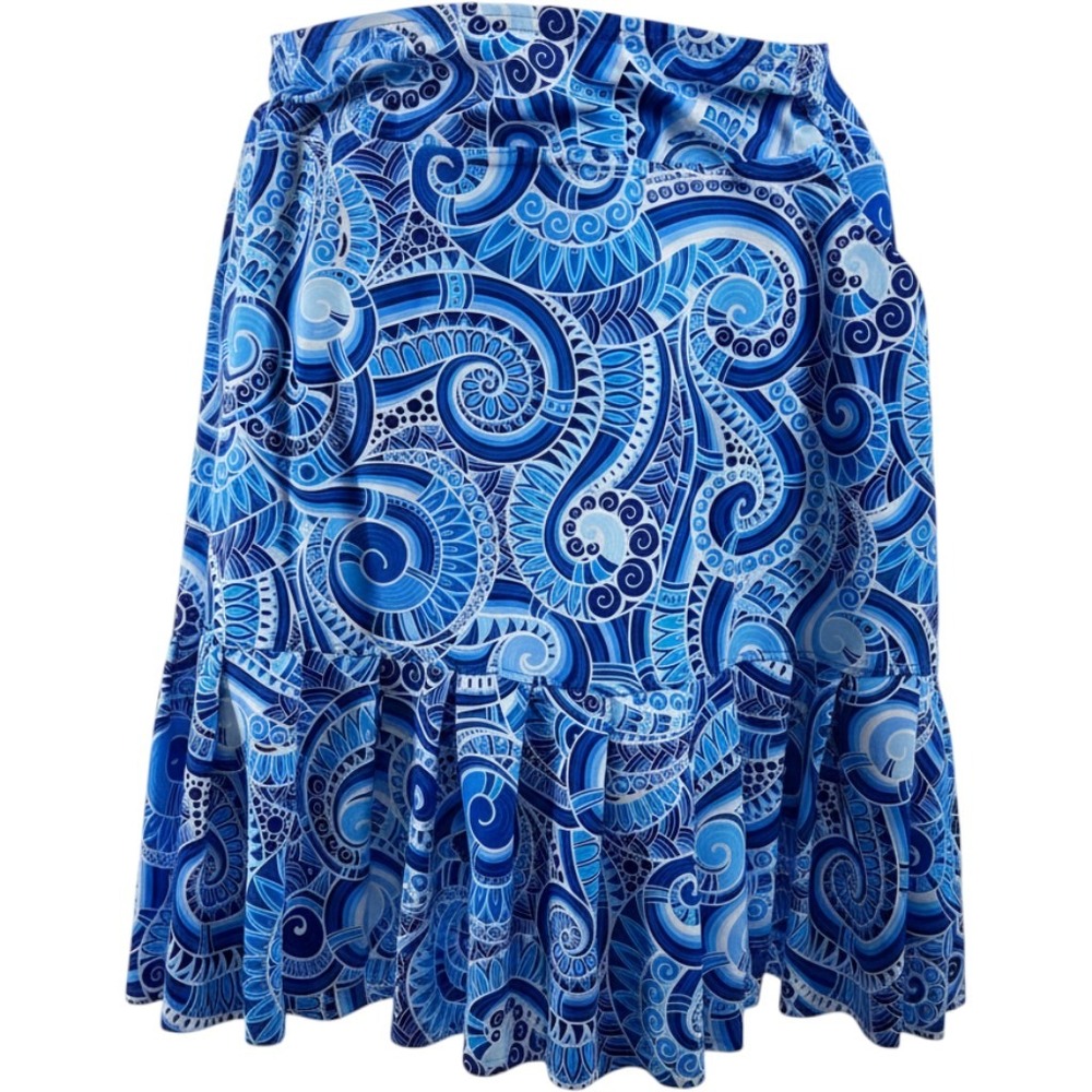 Moteepi Blue Paisley Mosaic Pleated Athletic Skort Women 2XL Back Zip Pocket